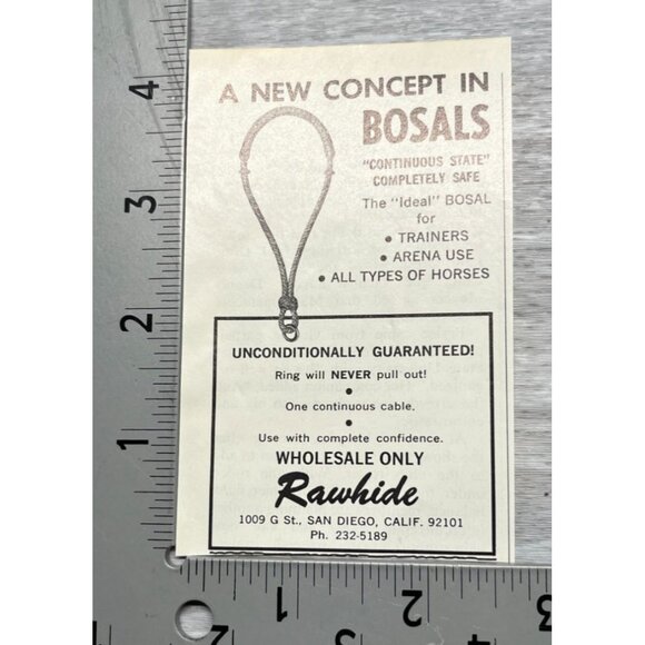 Rawhide Bosals Vintage Mini Print Ad 1970s Horse Trainers Arena Use San Diego CA - Picture 2 of 6